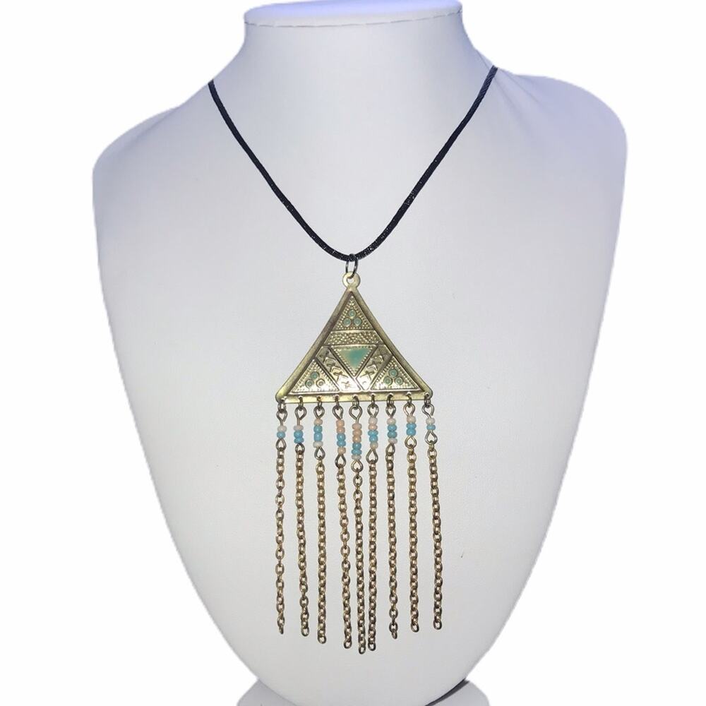 Hand Crafted Pyramid Pendant Beaded Chain Tassels
